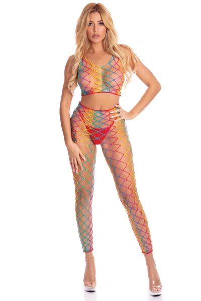 Pink Lipstick Roy G. Biv 2 Pc Bodystocking - One Size - Rainbow In Multi