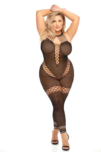 Pink Lipstick Take You There Bodystocking - Queen Size - Black In Blue