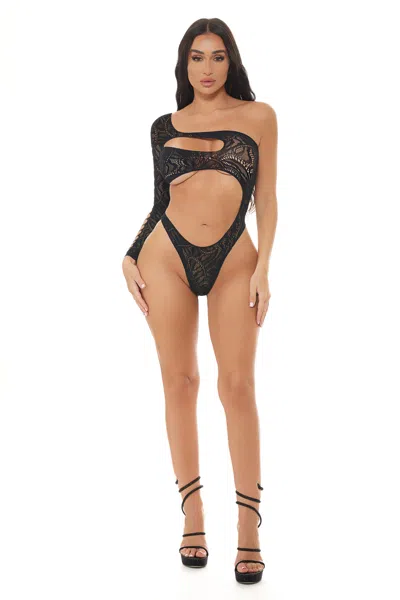 Pink Lipstick Tap In One Shoulder Teddy - Black - Os