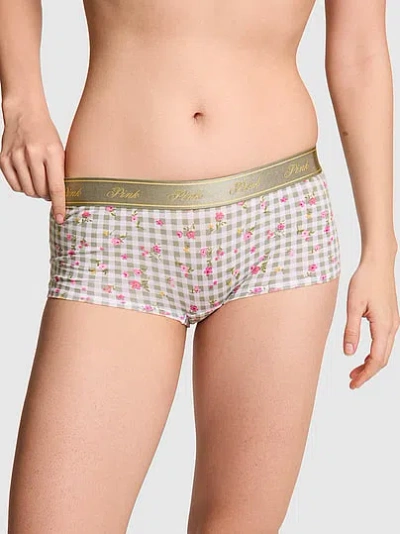 Pink Logo Boyshort Panty In White