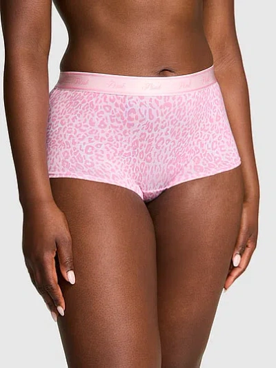 Pink Logo Cotton Boyshort Panty In Neutral