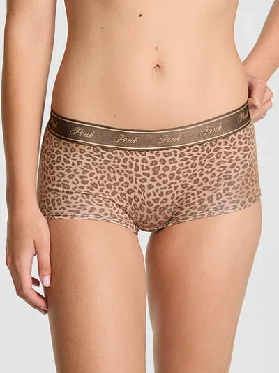 Pink Logo Cotton Boyshort Panty In Neutral