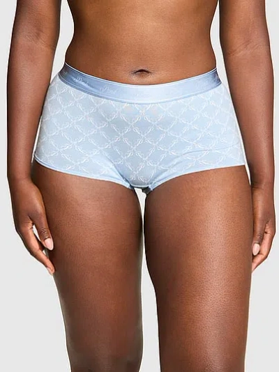Pink Logo Cotton Boyshort Panty In Blue