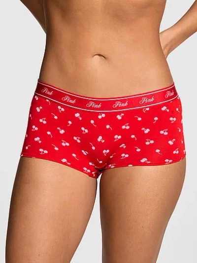 Pink Logo Cotton Boyshort Panty In Red