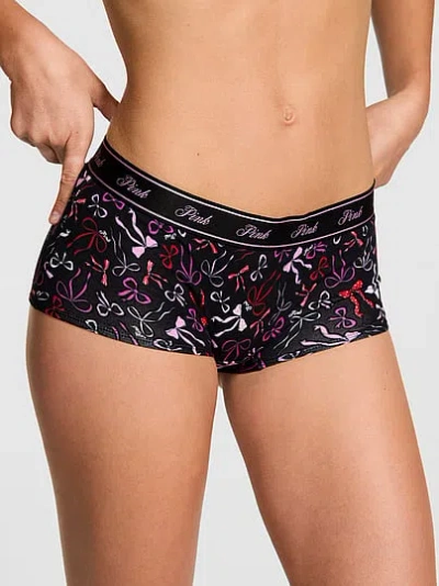 Pink Logo Cotton Boyshort Panty In Black