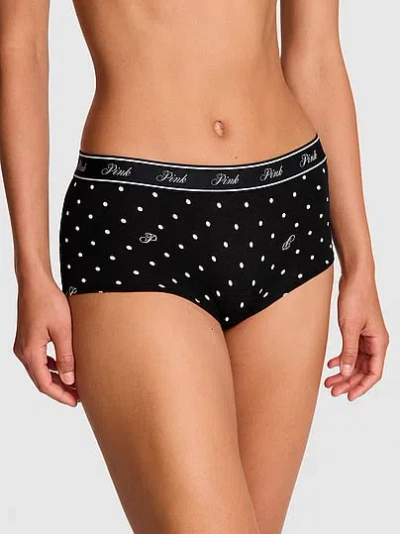 Pink Logo Cotton Boyshort Panty In Black