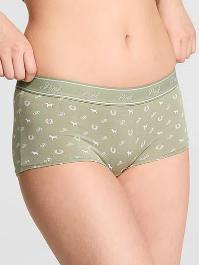 Pink Logo Cotton Boyshort Panty In Animal Print