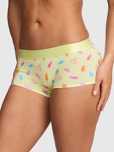 Pink Logo Cotton Boyshort Panty In Yellow