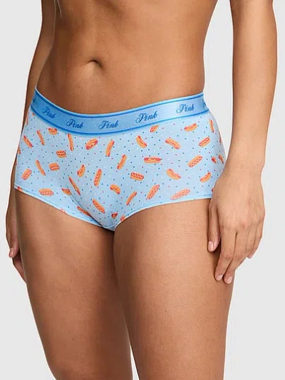 Pink Logo Cotton Boyshort Panty In Blue