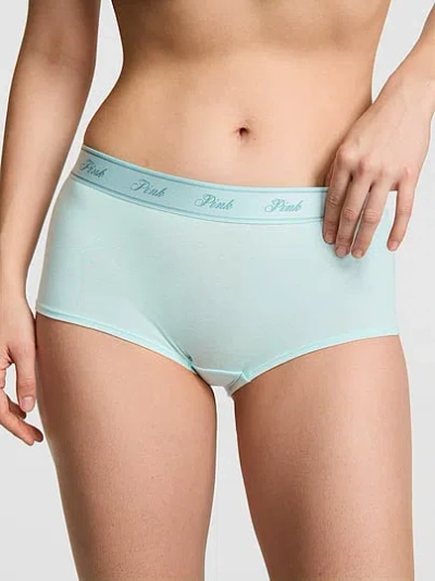 Pink Logo Cotton Boyshort Panty In Blue