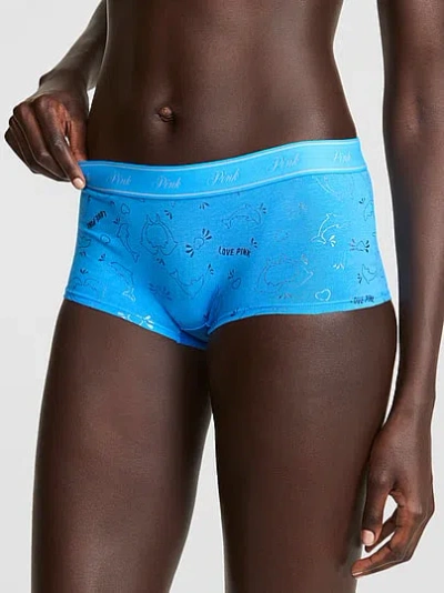 Pink Logo Cotton Boyshort Panty In Blue