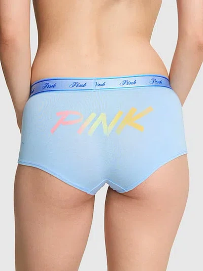 Pink Logo Cotton Boyshort Panty In Blue