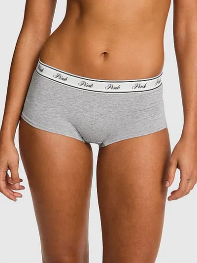Pink Logo Cotton Boyshort Panty In Gray