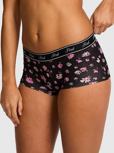 Pink Logo Cotton Boyshort Panty In Multi