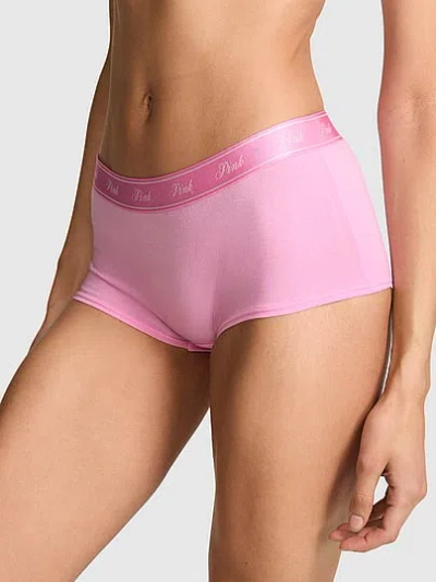 Pink Logo Cotton Boyshort Panty In