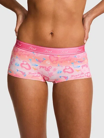 Pink Logo Cotton Boyshort Panty In