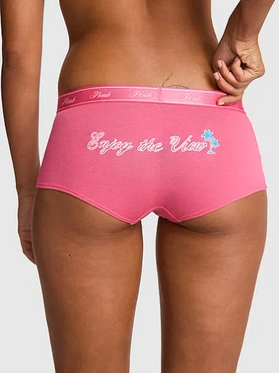 Pink Logo Cotton Boyshort Panty In