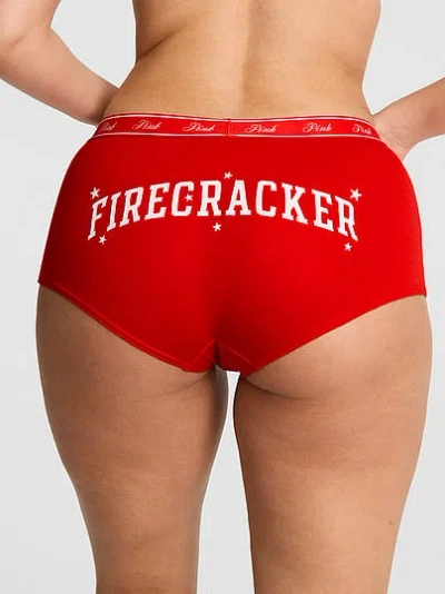 Pink Logo Cotton Boyshort Panty In Red