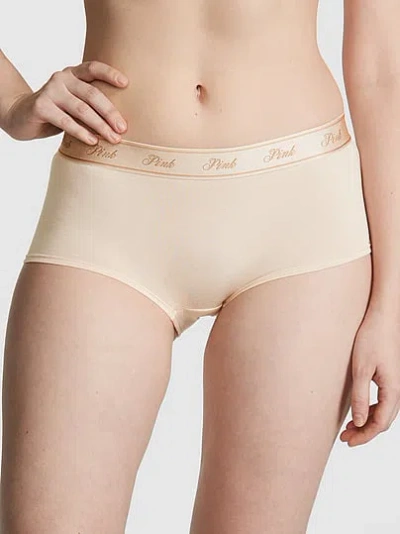 Pink Logo Cotton Boyshort Panty In Nude
