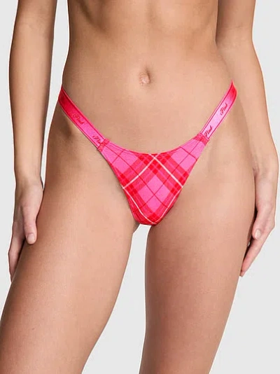 Pink Logo Cotton High-leg Micro Thong Panty In Multi
