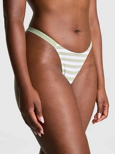 Pink Logo Cotton High-leg Micro Thong Panty In Green
