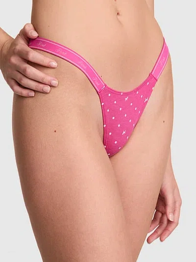 Pink Logo Cotton High-leg Micro Thong Panty In