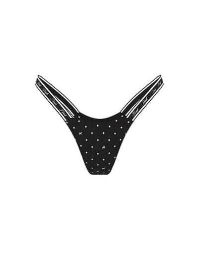 Pink Logo Cotton High-leg Micro Thong Panty In Black