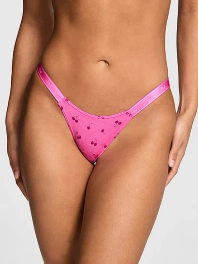 Pink Logo Cotton High-leg Micro Thong Panty In