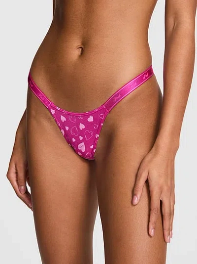 Pink Logo Cotton High-leg Micro Thong Panty In