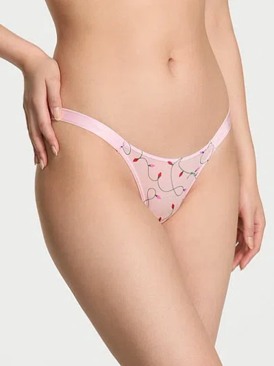 Pink Logo Cotton High-leg Micro Thong Panty In