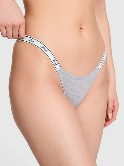 Pink Logo Cotton High-leg Micro Thong Panty In Gray