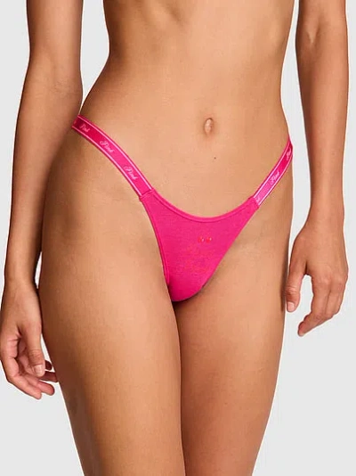Pink Logo Cotton High-leg Micro Thong Panty In