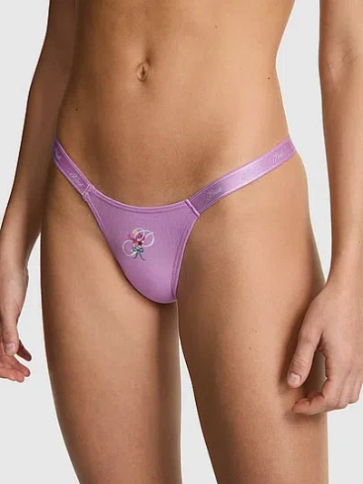 Pink Logo Cotton High-leg Micro Thong Panty In Orange