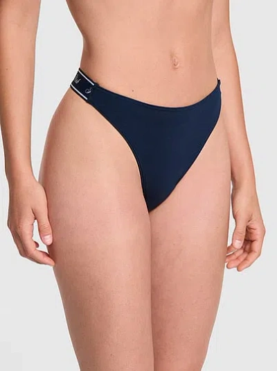 Pink Logo Cotton High-leg Thong Panty In Blue