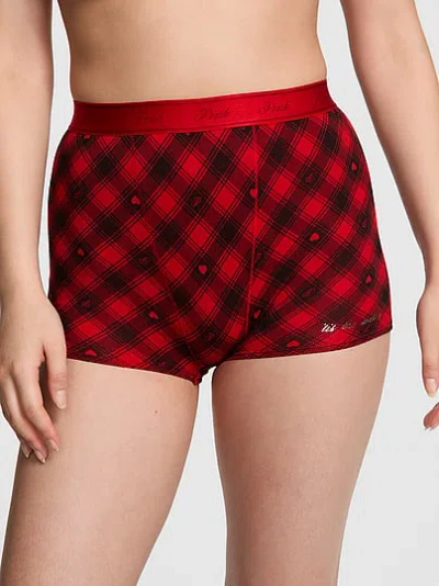 Pink Logo Cotton High-waist Boyshort Panty In Red