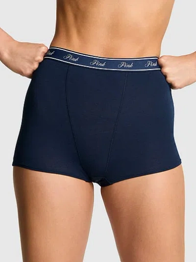 Pink Logo Cotton High-waist Boyshort Panty In Blue