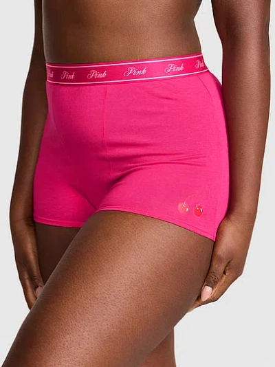 Pink Logo Cotton High-waist Boyshort Panty In