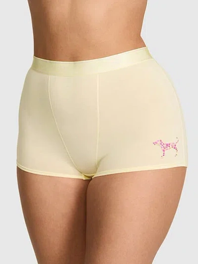Pink Logo Cotton High-waist Boyshort Panty In Yellow