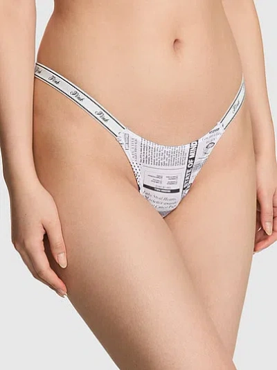 Pink Logo Cotton High-leg Micro Thong Panty In White