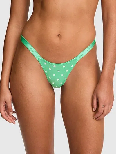 Pink Logo Cotton High-leg Micro Thong Panty In Animal Print