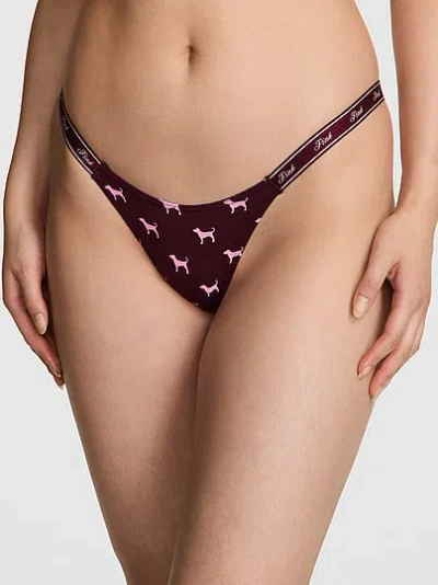 Pink Logo Cotton High-leg Micro Thong Panty In Brown