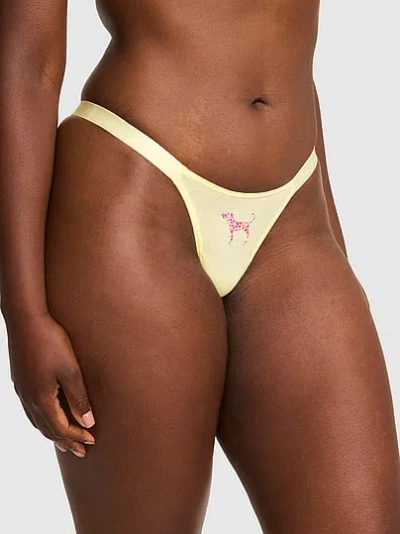 Pink Logo Cotton High-leg Micro Thong Panty In White