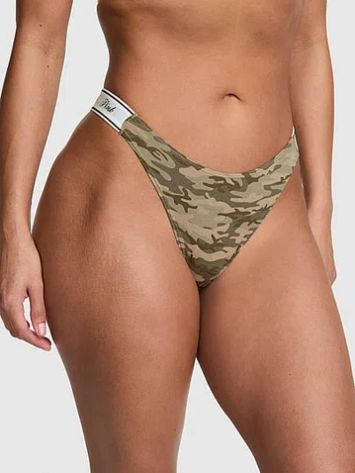 Pink Logo Cotton High-leg Thong Panty In Animal Print
