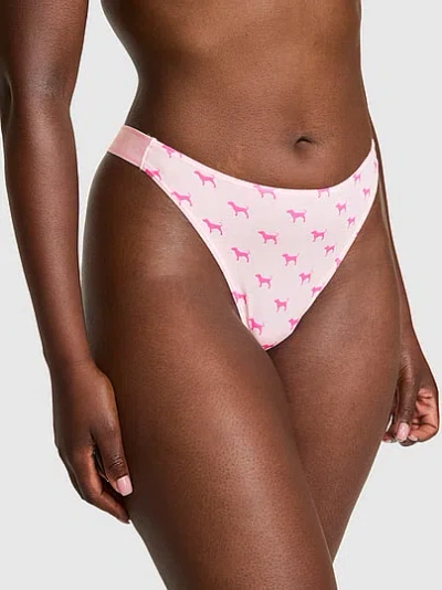 Pink Logo Cotton High-leg Thong Panty In Animal Print