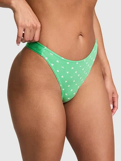 Pink Logo Cotton High-leg Thong Panty In Animal Print
