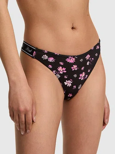 Pink Logo Cotton High-leg Thong Panty In Multi