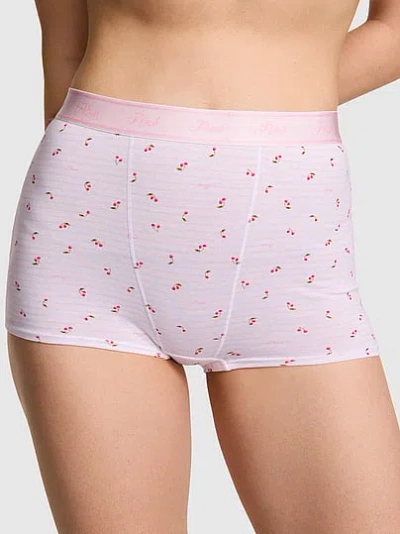 Pink Logo Cotton High-waist Boyshort Panty In Animal Print