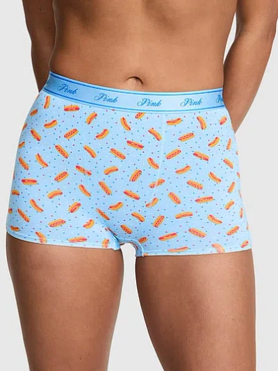 Pink Logo Cotton High-waist Boyshort Panty In Blue