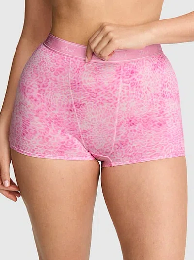 Pink Logo Cotton High-waist Boyshort Panty In