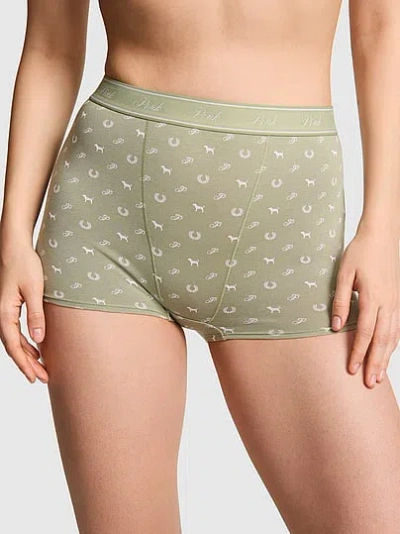 Pink Logo Cotton High-waist Boyshort Panty In Green